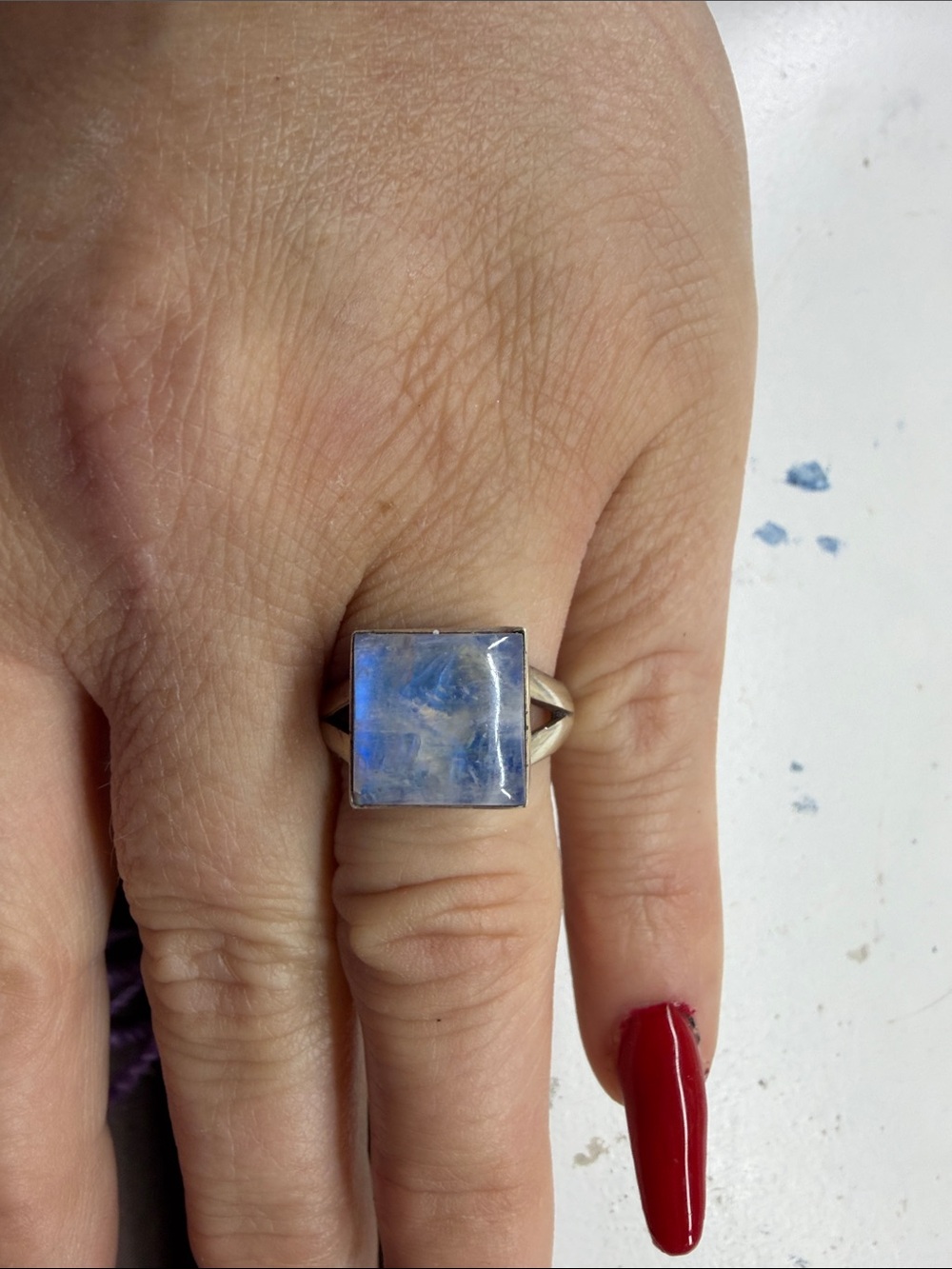Sterling Silver Square moonstone Stone Ring size 8